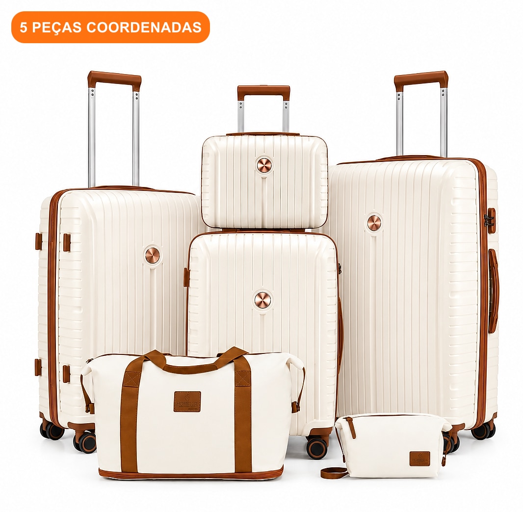 Conjunto de Malas de Viagem · 5 Peças Premium com Rodas 360°